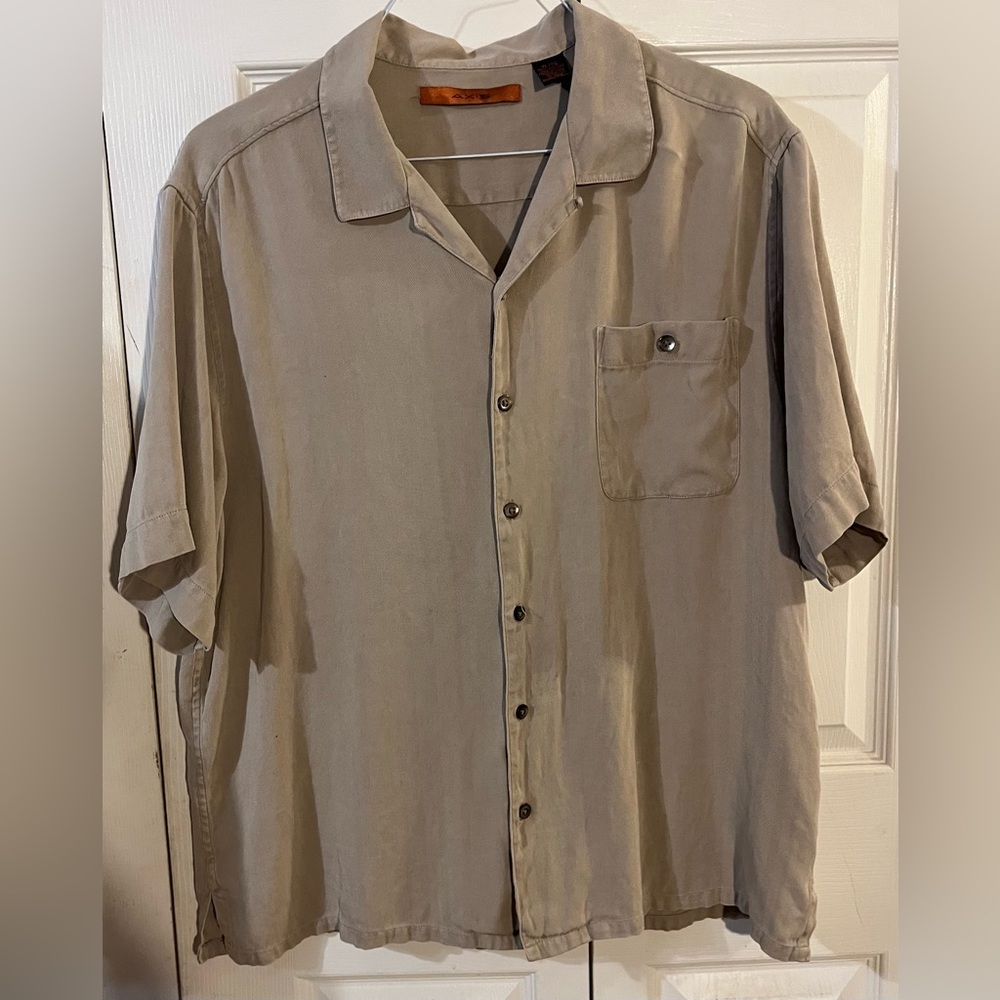 Axis Men’s Button Down Short Sleeve Washable Silk Shirt Relaxed Fit Size XL